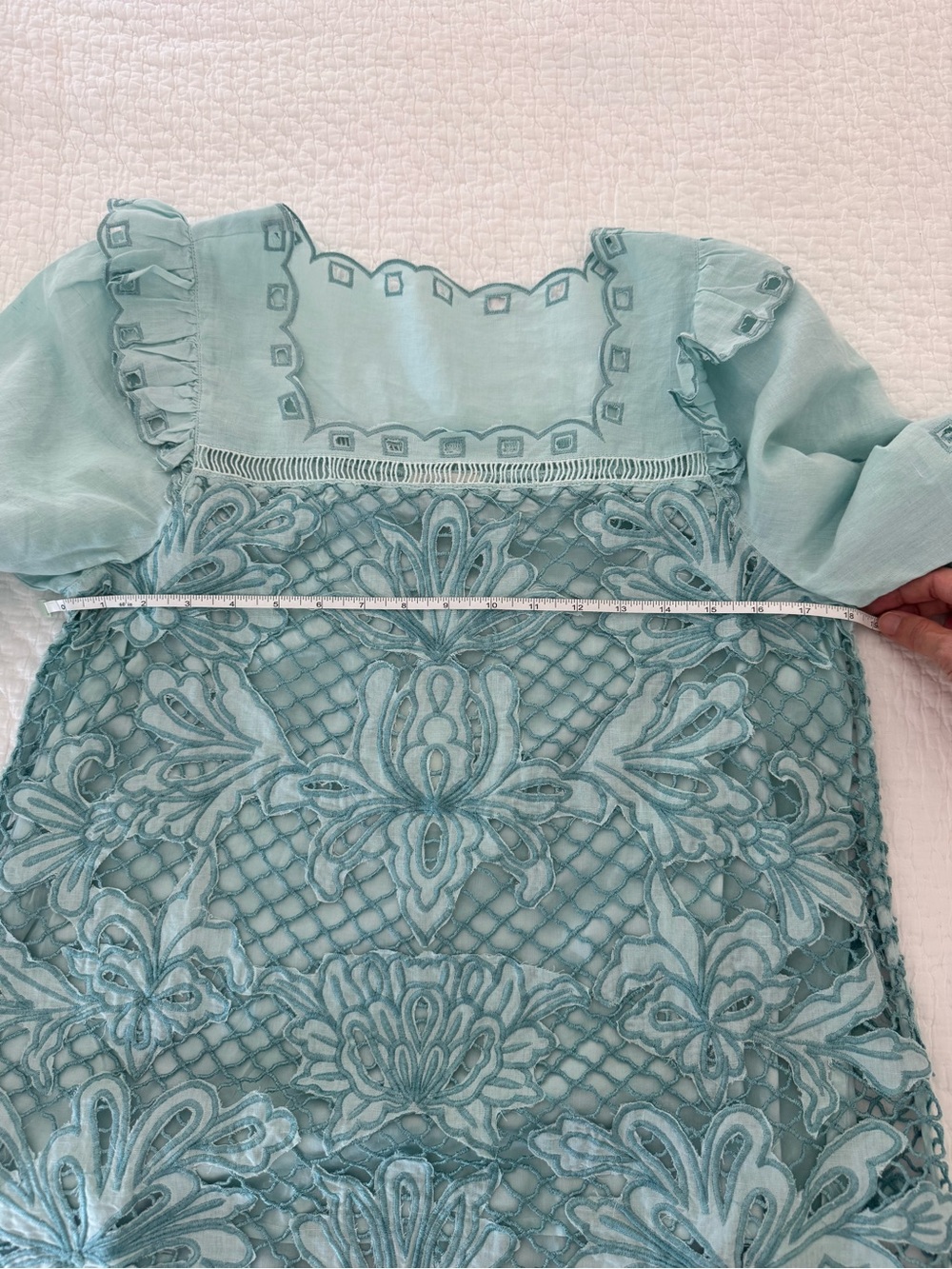 NWT Sundance Crochet Lace Puff Sleeve Linen Cotton Blouse Top Blue Size M - Picture 10 of 12